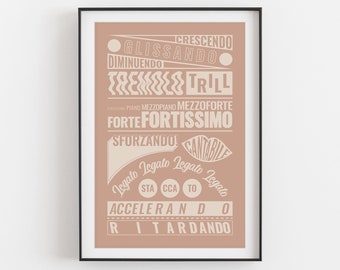 Musical Terms Print | Music Poster, Pink