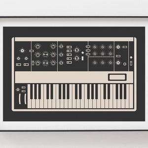Cartel del sintetizador / Inspirado en Minimoog / Regalo para Productor Musical, Músico Electrónico, Compositor / Negro