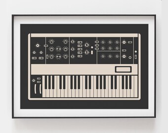 Cartel del sintetizador / Inspirado en Minimoog / Regalo para Productor Musical, Músico Electrónico, Compositor / Negro