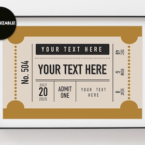 Benutzerdefinierte Ticket Stub Poster | Konzertticket | Geschenk für Musikliebhaber, gelb