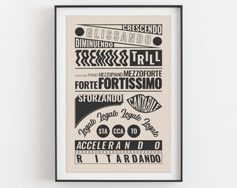 Musical Terms Print | Music Poster, Cream