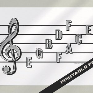 Treble Clef Note Names Printable PDF | Typography Design | Music Classroom Digital Download