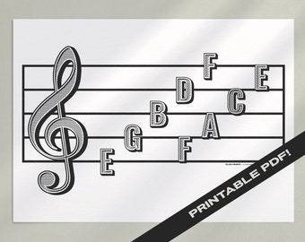Treble Clef Note Names Printable PDF | Typography Design | Music Classroom Digital Download