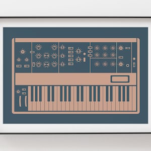 Synthesizer Poster | Inspired by Minimoog | Gift for Music Producer, Electronic Musician, Composer | Blue