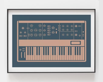 Cartel del sintetizador / Inspirado en Minimoog / Regalo para Productor Musical, Músico Electrónico, Compositor / Azul