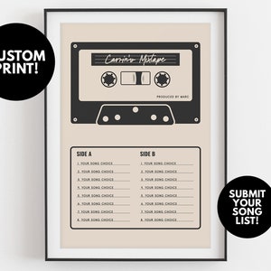 Custom Mixtape Poster | Gift for Music Lover | Retro Cassette Tape Print, Cream