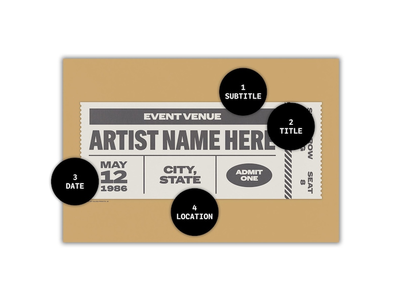 Custom Ticket Stub Poster | Concert Ticket | Gift for Music Lover image 2