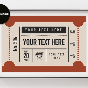 Benutzerdefinierte Ticket Stub Poster | Konzertticket | Geschenk für Musikliebhaber, Rot