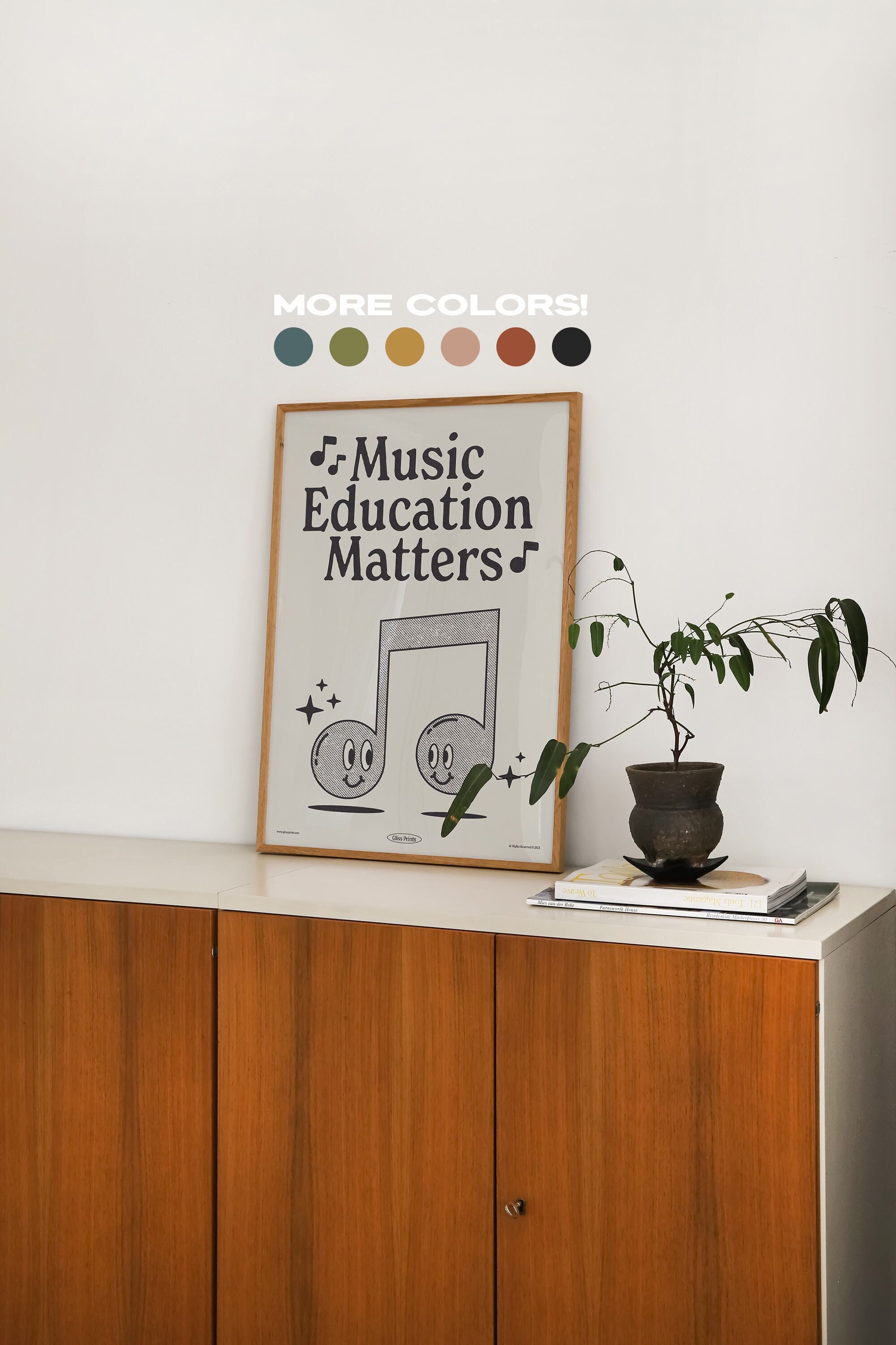 Music Education Matters Poster - Retro Style with Smiling Music Notes - Music Teacher Wall Art Decor