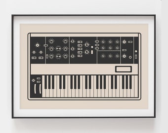 Cartel del sintetizador / Inspirado en Minimoog / Regalo para Productor Musical, Músico Electrónico, Compositor / Crema