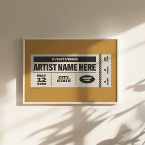 Custom Ticket Stub Poster | Concert Ticket | Gift for Music Lover Yellow