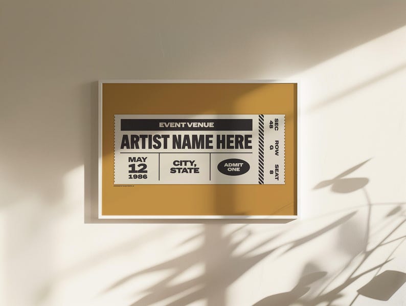 Custom Ticket Stub Poster | Concert Ticket | Gift for Music Lover Yellow