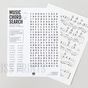 Music Chord Search | Word Search for Musicians | Music Education Worksheet | Major & Minor Chord