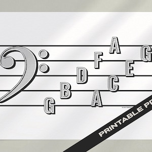 Bass Clef Note Names Printable PDF | Typography Design | Music Classroom Digital Download