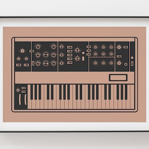 Synthesizer Poster | Inspired by Minimoog | Gift for Music Producer, Electronic Musician, Composer | Pink