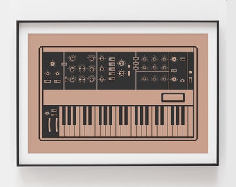 Synthesizer Poster | Inspired by Minimoog | Gift for Music Producer, Electronic Musician, Composer | Pink