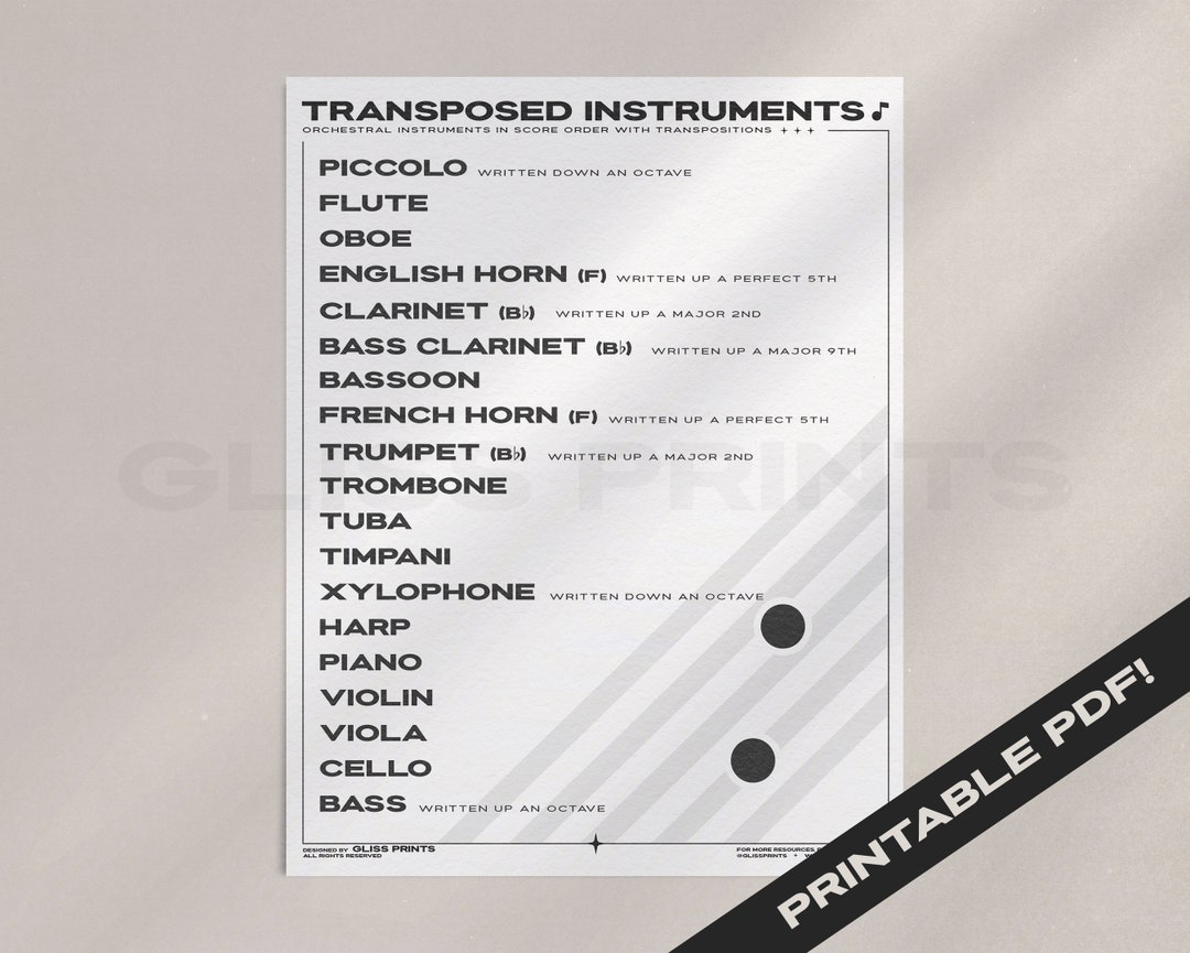 Music Instruments Transposition Chart | Digital Music Print - Etsy
