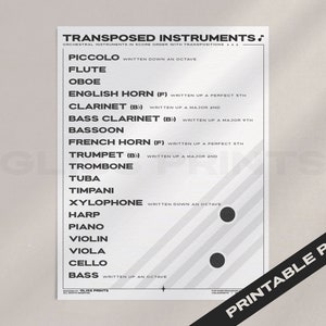 Tableau de transposition des instruments de musique | Impression numérique de musique