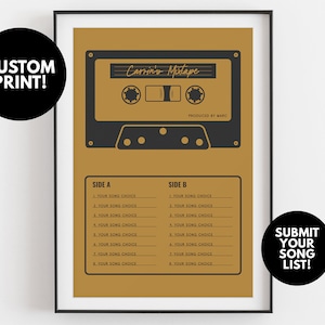 Custom Mixtape Poster | Gift for Music Lover | Retro Cassette Tape Print, Yellow