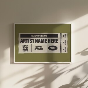 Custom Ticket Stub Poster | Concert Ticket | Gift for Music Lover Green