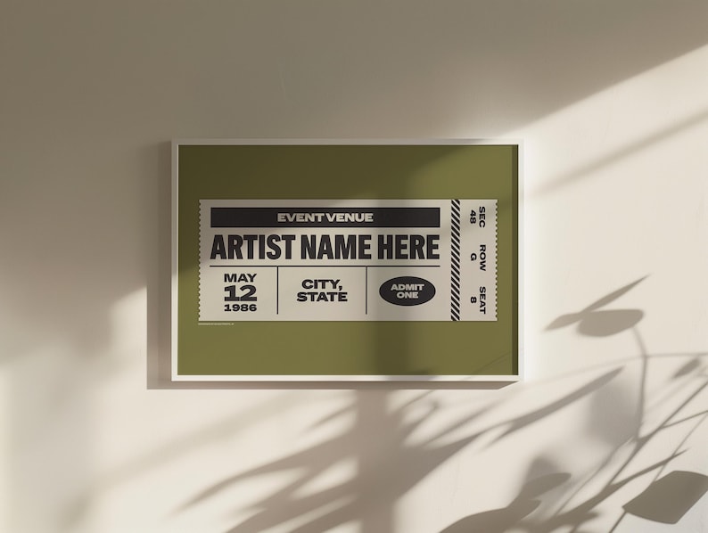 Custom Ticket Stub Poster | Concert Ticket | Gift for Music Lover Green