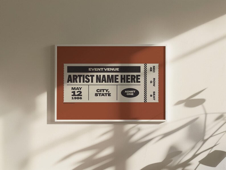 Custom Ticket Stub Poster | Concert Ticket | Gift for Music Lover Red