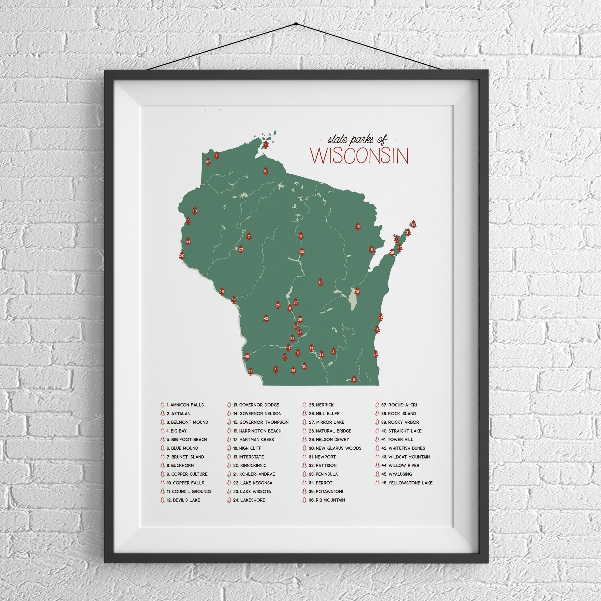Wisconsin State Parks Map Wisconsin State Parks Illustration Map 12X18 Poster Print | Etsy