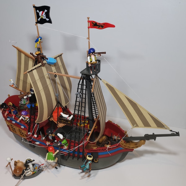 VTG Playmobil 3940 Pirat's Ship, goélette, frégate royale, grand 3940,2000,ALLEMAGNE, pirates complets et supplémentaires, sans boîte