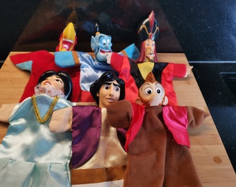 Vintage hand puppets, cartoons heroes Aladdin DISNEY