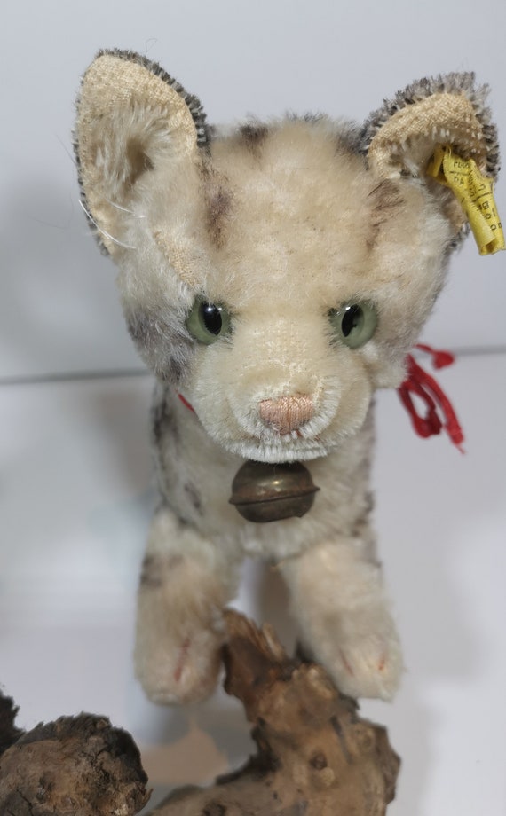 VTG Steiff Tabby Cat ,kitty, Mohair Plush, Belly Squeaker