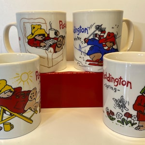 VTG Paddington Bear Autumn,Summer,Spring, Winter mugs,by Kilncraft Staffordshire tableware for D.E. (Douwe Egberts) coffee Holland