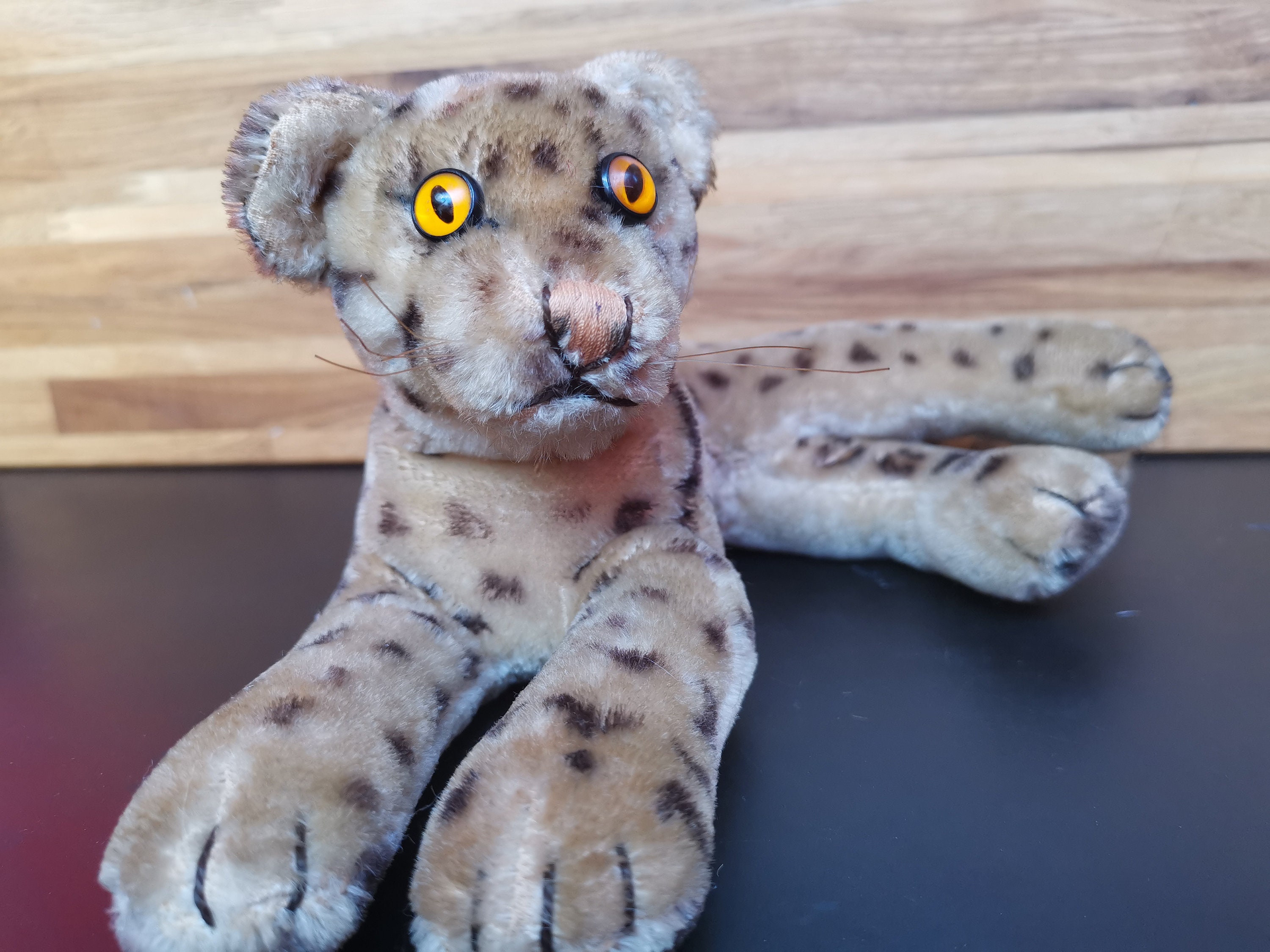 VTG Rare Steiff Ocelot/ozelot ,reclining Wild Cat Orange Eyes