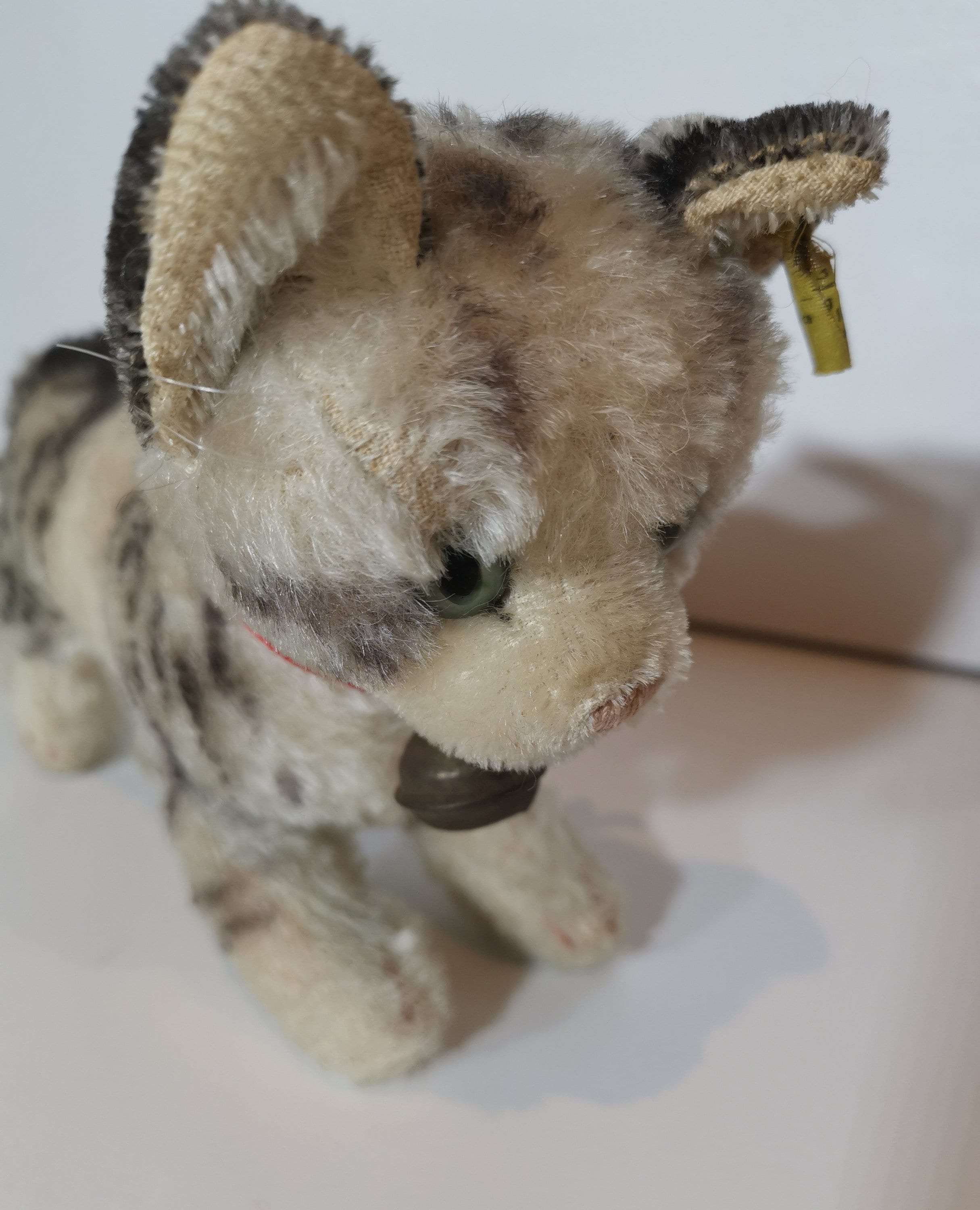 VTG Steiff Tabby Cat ,kitty, Mohair Plush, Belly Squeaker ,15 Cm