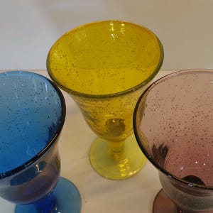 VTG Art glass ,Bubble glass ,Hand Blow Glass, wine/water Goblet, Cup, Amethyst Glass, Yellow glass, Cobalt Glass .