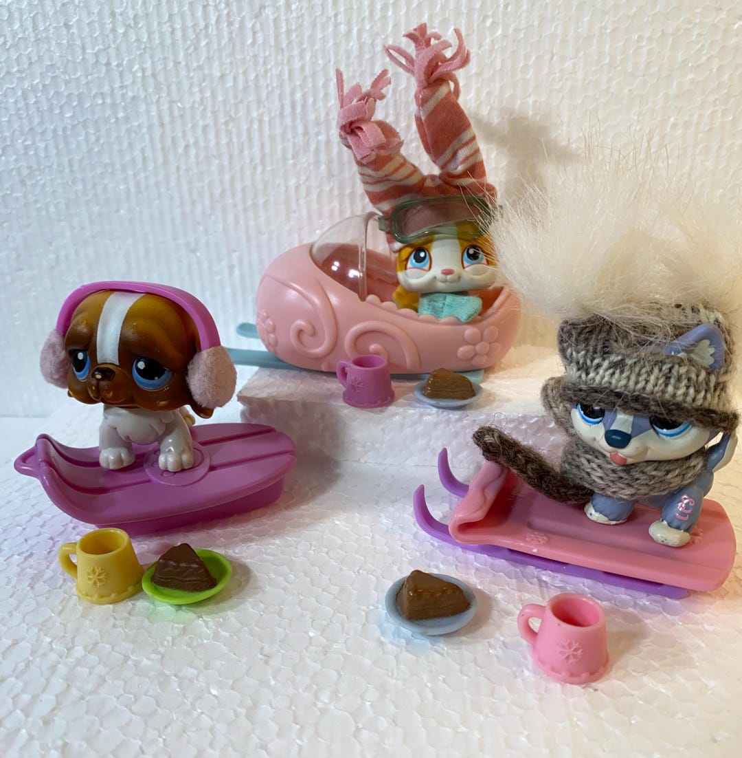 VTG Littlest Pet Shop LPS Winter, Snowfall Fun Accessories ,2004