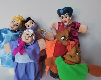 Vintage handpoppen, tekenfilms helden Assepoester Disney, beperkt.