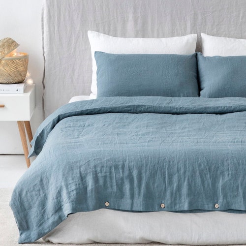 French Blue Linen Bedding Set. Linen Duvet Cover and Two Linen Etsy