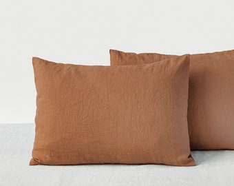 2x linen pillowcases, caramel brown. Set of 2 linen pillow covers. Standard, queen, king linen pillow cases.