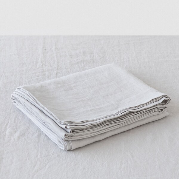 Light Gray linen flat sheet. Queen, King stonewashed linen bed sheet