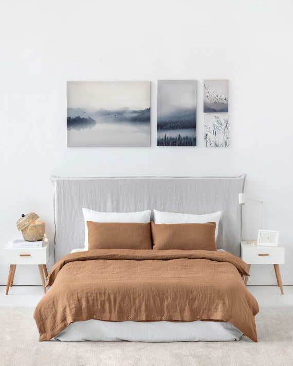 Caramel Brown Linen Bedding Set. Duvet Cover and Pillow Cases Set