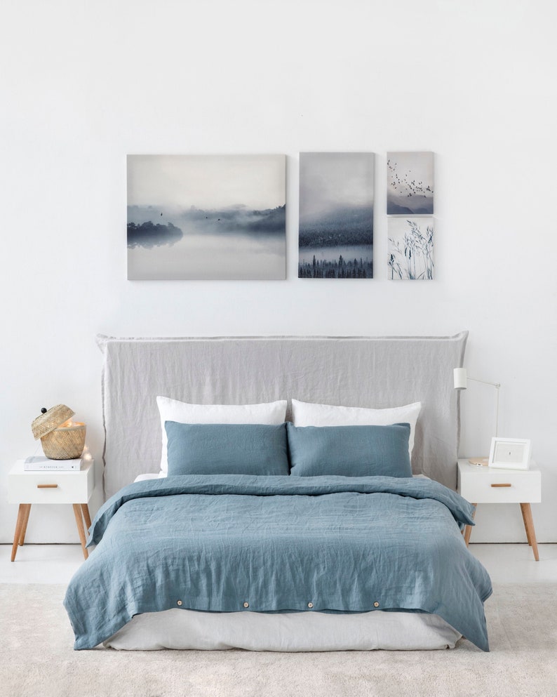 French Blue Linen Bedding Set. Linen Duvet Cover and Two Linen Etsy