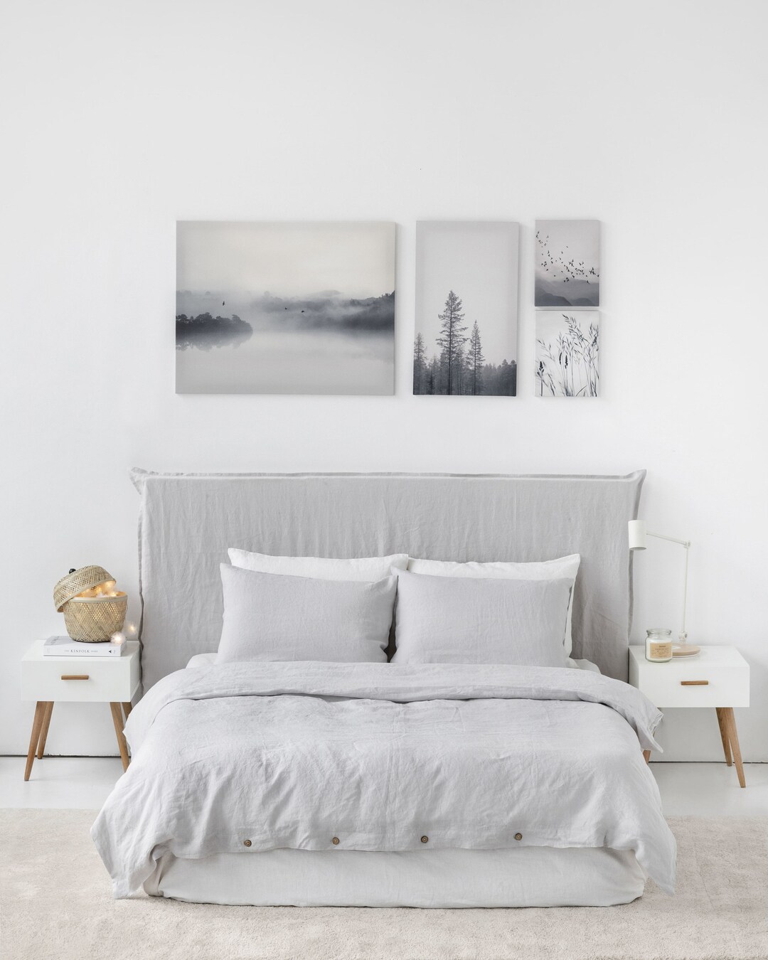 Light Gray Linen Bedding Set. Linen Duvet Cover and Two Linen