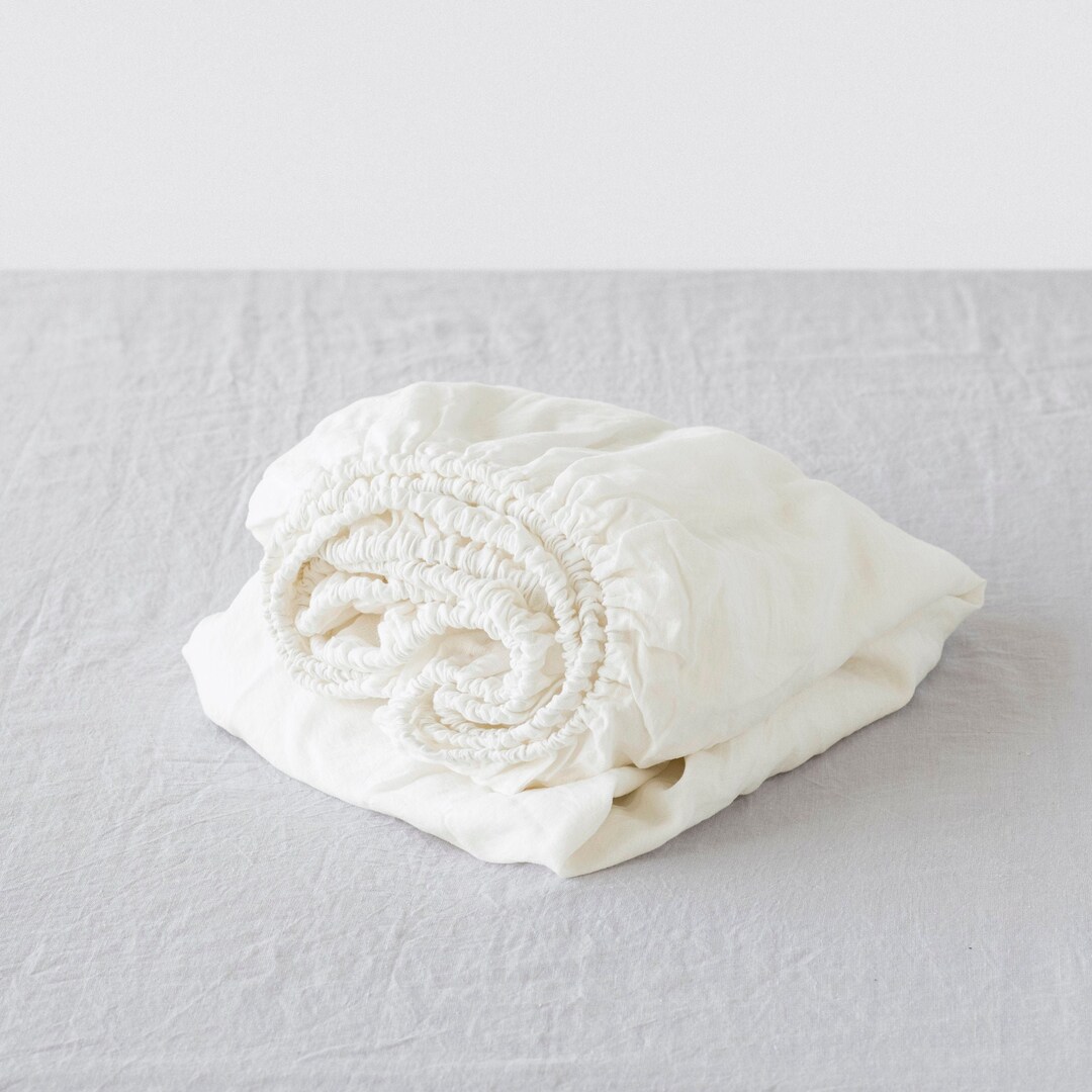 Ivory White Linen Fitted Sheet. Queen King Stonewashed Linen Etsy