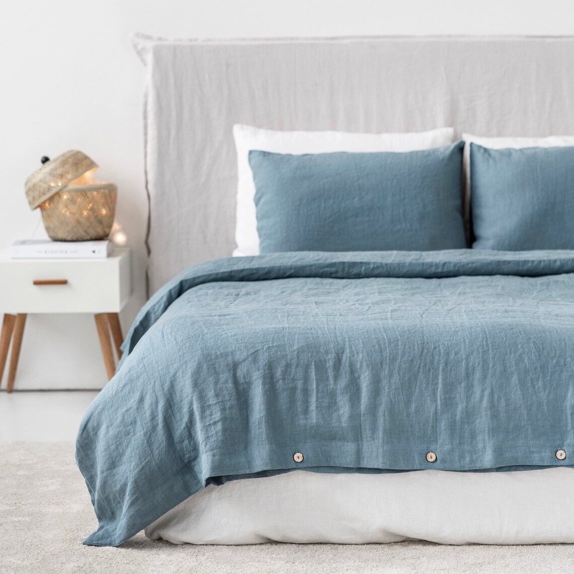 French Blue Linen Bedding Set. Linen Duvet Cover and Two Linen Etsy