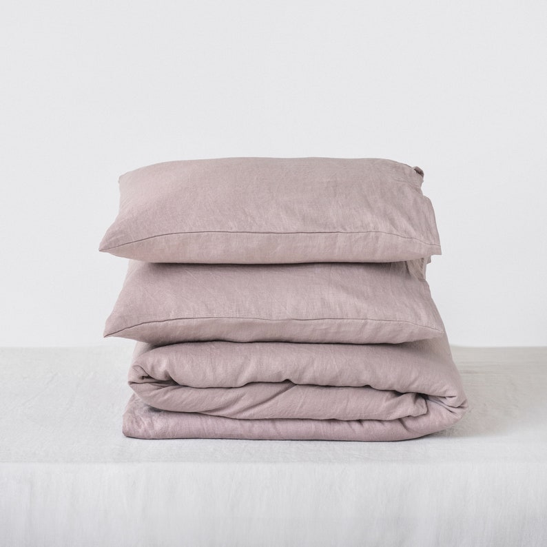 Mauve Linen Bedding Set. Linen Duvet Cover and Two Linen Etsy Israel