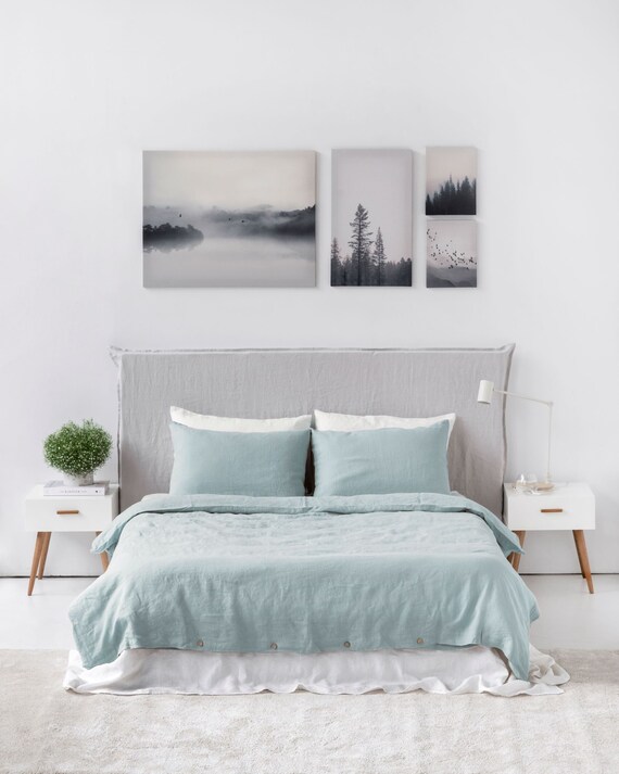 Light blue linen bedding set of 3. Linen comforter set. Linen Etsy