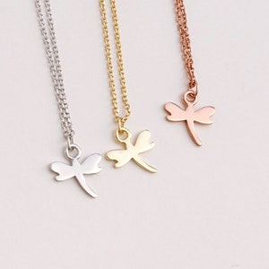 Tiny Cute Dragonfly Necklace – 925 Sterling Silver, Gold or Rose Plated