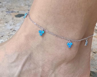 Blue Opal Anklet: Sterling Silver Dainty Foot Bracelet