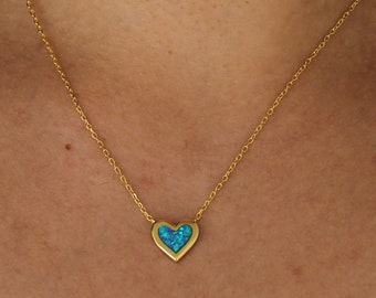 Opal Heart Necklace - 925 Sterling Silver - Gold Plated