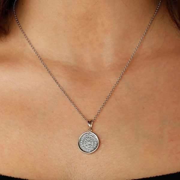 Vintage Greek Phaistos Coin Necklace, Sterling Silver 925 Disc Pendant, Ancient Greek Disc Necklace, Greek Luck Symbol, Gift For Her